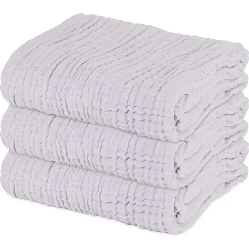 Baby Towels Muslin Baby Bath Towel 3Pack Infant Towels for Newborn Boy Girl 6 Layers Ultra Soft Cotton Toddler Towels for Baby's Delicate Skin 40x 40 Inch (Grey)
