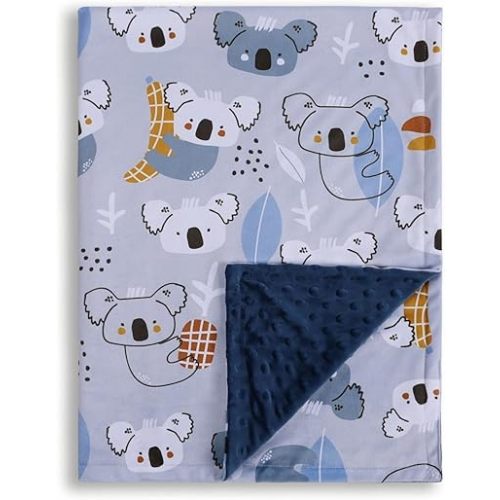 Baby Blanket for Boys Girls Soft Minky with Double Layer Dotted Backing, Koala Printed 30 x 40 Inch Receiving Blanket