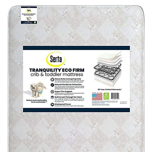 Serta Tranquility Eco Firm Innerspring Crib and Toddler Mattress |Waterproof | GREENGUARD Gold Certified | Trusted 50 Year Warranty | Made in The USA