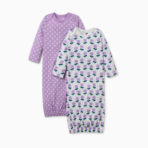 Small Story Gown (2 Pack) - Purple Flowers, 0-6 M