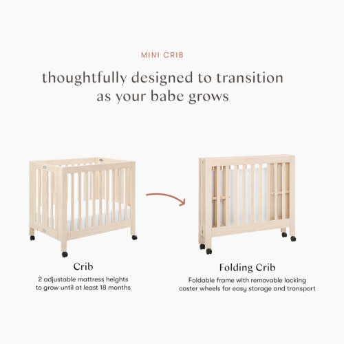 babyletto Bedside Bassinet Alternative - Origami Travel Mini Crib - Newborn to 18 months+ - Washed Natural