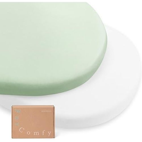 Supersoft Fitted Bassinet Sheets, Premium Bamboo Viscose Cradle Sheets, Streachy Hypoallergenic Breathable Moses Basket Oval Rectangle Pad/Mattress Universal Fit for Halo, Dream on Me, 2-Pack