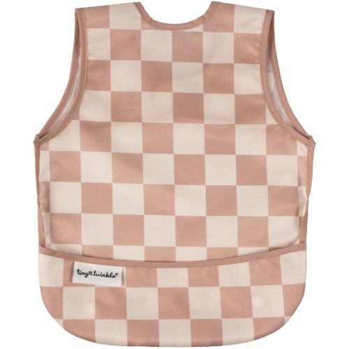 Tiny Twinkle Mess-Proof and Waterproof Baby Bib/Apron, Machine Washable and BPA-Free (Brown Checkers, Large 2-4 Years)