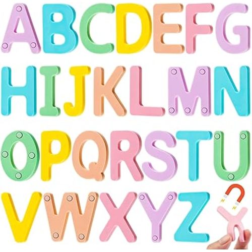 26 Pcs Food Grade Silicone Letter Magnet (Sealed Magnet, Cpc Certified) Alphabet Magnetic Toddler Fridge Bulk ABC Educational Learning Toy for Kid Baby Girl Boy Gift(Candy Color)