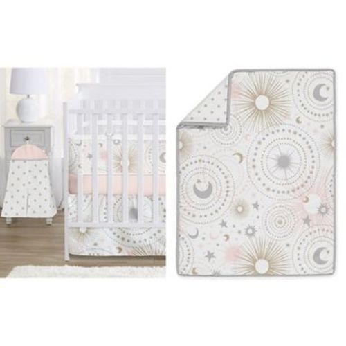Sweet Jojo Designs Crib Bedding + BreathableBaby Breathable Mesh Liner Baby Nursery Girl Celestial Pink Gold and Grey - 6pcs