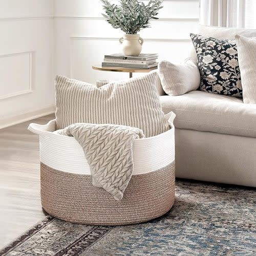 Cotton Rope Basket - White & Brown
