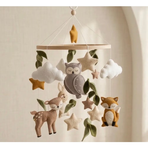 Woodland Baby Mobile Neutral | Forest Animals Baby Mobile with Deer, Hare, Fox & Owl - Cozybabywear