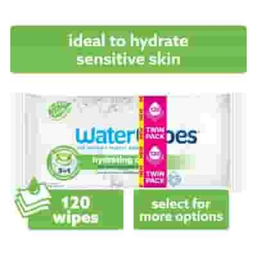 WaterWipes Hydrating Clean 99% Water-Based Aloe Vera Baby Wipes, 2 Resealable Packs (120 Wipes)