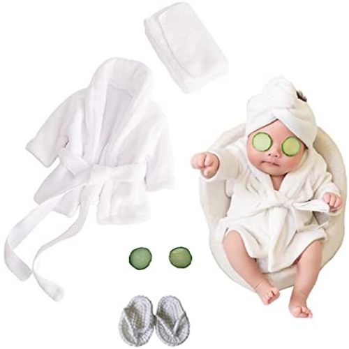 5PCS Newborn Photography Outfits, Baby Bathrobes Bath Towel Outfit with Slippers Photo Props for Girls and Boys