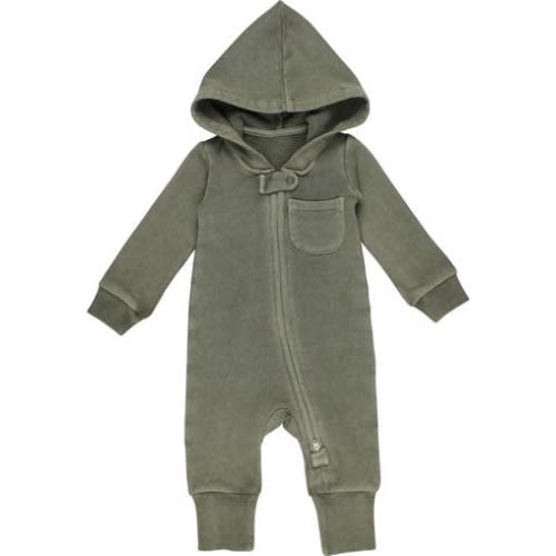 Hooded Organic Cotton Zip Romper, 6-9M