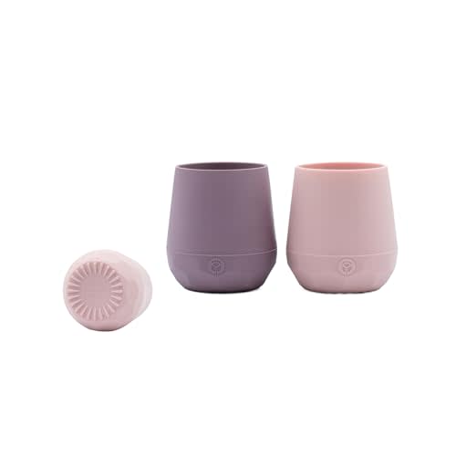 WeeSprout Silicone Baby Training Cups - Set of 2 Soft Silicone Cups - 2 oz Open Cup for Baby 6+ Months - Non-Slip Grip, Weighted Base - Gentle on Gums & Teeth (Matte Pink & Matte Purple)