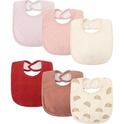 Sea Zaela Muslin Baby Bibs 6 Pack Baby Bandana Drool Bibs Cotton for Baby Boys Girls, 6 Colors Set for Teething and Drooling Rose