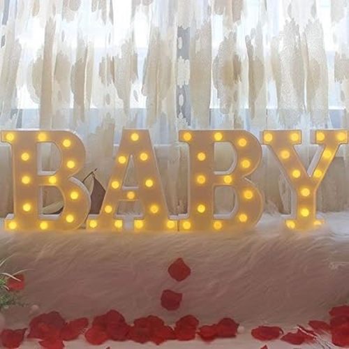 4 LED BABY Marquee Logo Light, Large BABY Monogram Decorative Light, Warm White Glowing Letters Perfect For Baby Shower Party, Birthday Party, Home Bedroom Nursery Table Wall Decor (BABY)