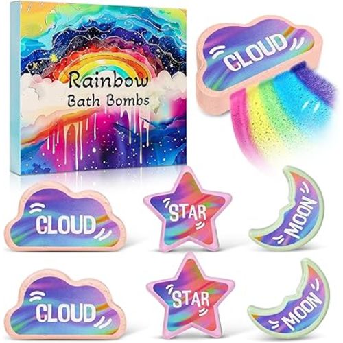 Rainbow Bath Bombs for Kids - 6 Pcs Handmade Natural Kids Bath Bombs, Organic Bubble Bath for Girls, Birthday Gifts for Kid Girl