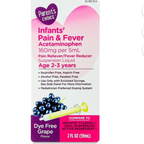 Parent's Choice Infants' Pain and Fever Acetaminophen, 160 mg, Grape, 2 fl oz HSA/FSA Eligible - Walmart.com
