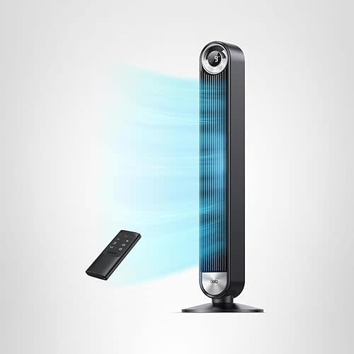 Dreo Tower Fan for Bedroom, Upgraded DC 9 Speeds 25dB Ultra-Quiet Floor Fan, 90° Oscillating Fans with 28ft/s Velocity, 12H Timer, Standing Fan, Bladeless Fan Powerful for Home Office Room