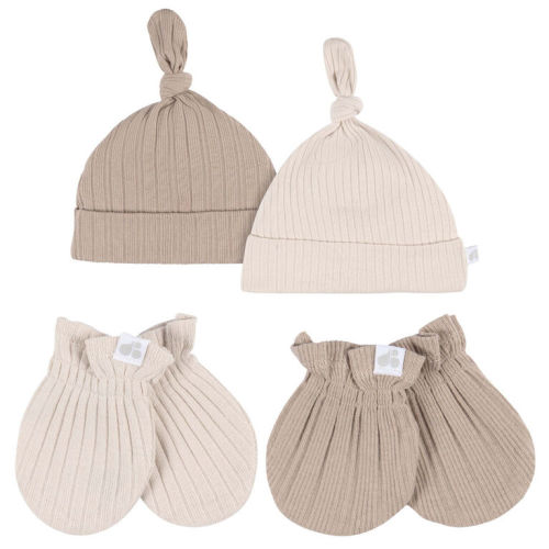 Just Born - 4 Piece Hat+Mitten Set - Tan 0-6M