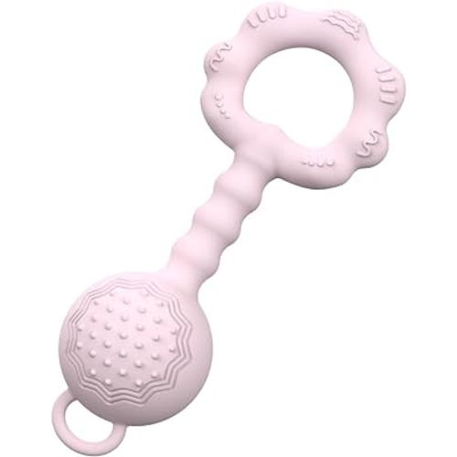 Teething Toys for Babies 6-12 Months, Baby Rattles 0-6 Months, 2-in-1 Rattle and Teether Toy for Soothing Sore Gums and Keeps Little Ones Entertained, Food Grade Silicone, Pink