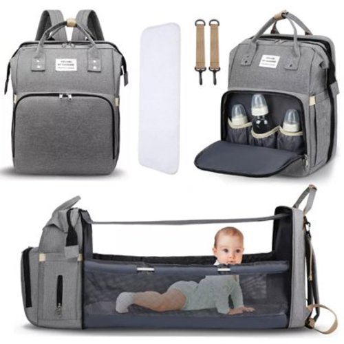 Baby Diaper Bag Backpack, Multifunction Waterproof Baby Bag for Mom with USB Charging Port, Large Capacity, Baby Shower Gifts, Gray