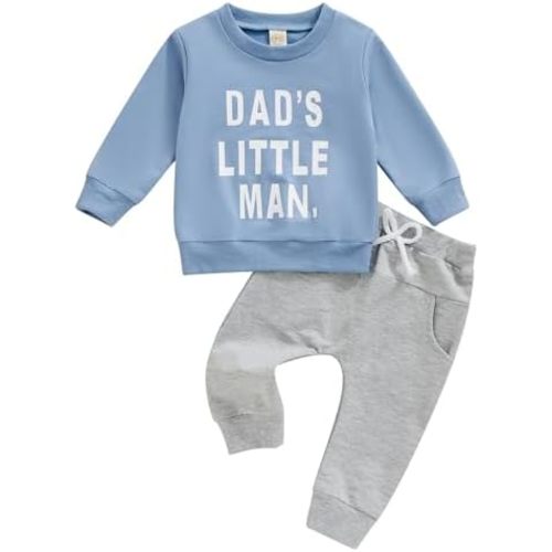 Kupretty Toddler Baby Boy Fall Winter Clothes Letter Graphic Long Sleeve Sweatshirt Pullover Tops + Joggers Pants Outfit Set