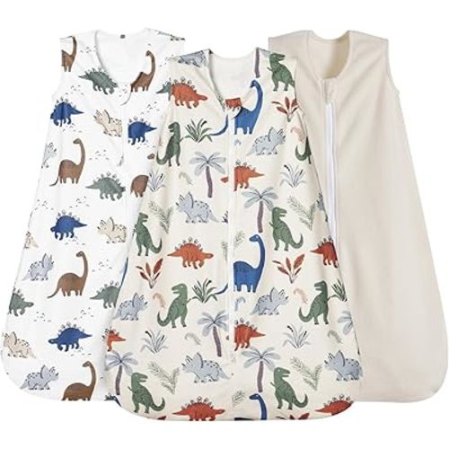 david's kids 3 Pack Micro Fleece Baby Sleep Sack 0-6 Months, Soft Baby Wearable Blankets with 2-Way Zipper, Comfy Sleeping Bags for Infant Newborn Boys Girls Neutral, Small Size, Dinosaur
