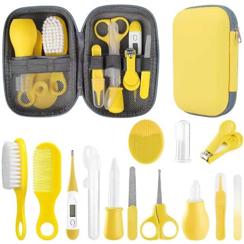 Baby Grooming Kit, Infant Safety Care Set with Hair Brush Comb Nail Clipper Nasal Aspirator,Baby Essentials Kit for Newborn Girls Boys (Yellow)
