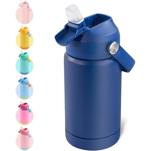 Kerilyn 12oz Kids Water Bottle, Stainless Steel Insulated Water Bottle For Kids, Toddler Cup With Straws Leak-proof, Kids Water Bottles For School Boys Girls, BPA Free, Blue