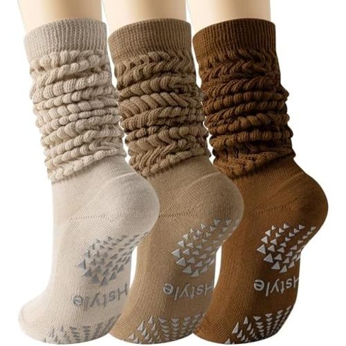 Hstyle Grip Pilates Socks for Women, Slouch Scrunch Yoga Barre Socks for Hospital Workout