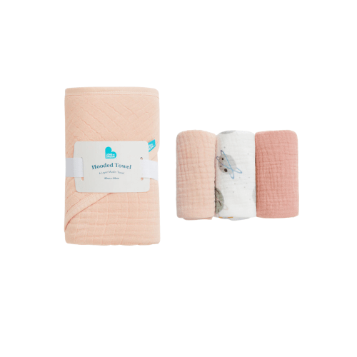 Baby Bath Bundle | Hooded Towel, Wash Cloth | Blush Rocket | Blush