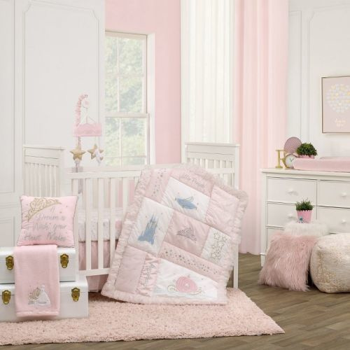 Nojo Disney Princess Enchanting Dreams Pink And White 3 Piece Nursery Crib Bedding Set - Comforter, 100% Cotton Fitted Crib Sheet, And Crib Skirt