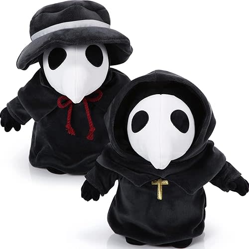 HyDren 2 Pcs Plague Doctor Plush Toy 12'' SCP 049 Plush Horror Plague Doctor Plushie Spooky Cute Raven Doll Soft Scary Stuffed Animals for Christmas Birthday Halloween Hugging Gift for Kids and Adults