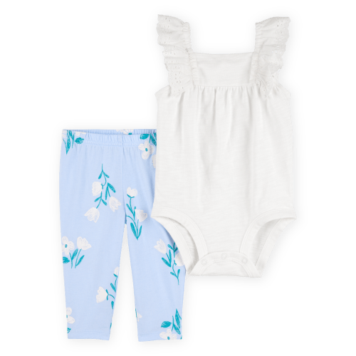 Baby 2-Piece Eyelet Flutter Bodysuit Pant Set - White/Blue - Carter's | Carter's
