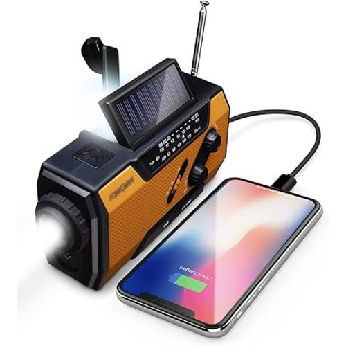 FosPower Emergency Weather Radio (Model A1) NOAA/AM/FM with 7400mWh Portable Power Bank, USB/Solar/Hand Crank Charging, Battery Operated, SOS Alarm & Flashlight for Indoor/Outdoor Emergencies