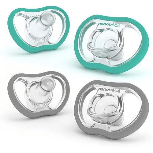 Nanobebe Active Baby Pacifiers 4-36 Months - Orthodontic, Lightweight and Vented, Curves Comfortably with Face Contour, 100% Silicone - BPA Free, Perfect Baby Registry Gift 4pk, Teal/Grey