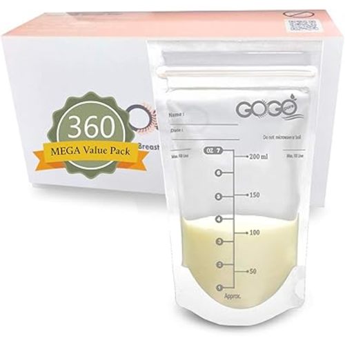 360 CT (6 Pack of 60 Bags) MEGA Pack Breastmilk Storage Bags - 7 OZ, EACH PRE-STERILIZED By Gamma Ray, BPA Free, Leak Proof Double Zipper Seal, Self Standing, for Refrigeration and Freezing