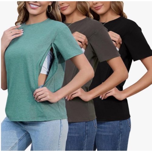 Ecavus Women's 3-Pack Nursing Shirts for Breastfeeding with Hidden Zippers Loose Fit Maternity Tops