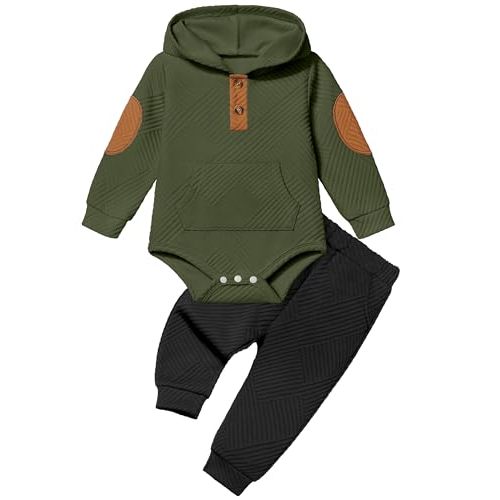 Fommy Baby Boy Clothes Colorblocked Long Sleeve Hoodie + Long Pants 2PCS Fall Winter Outfits Set