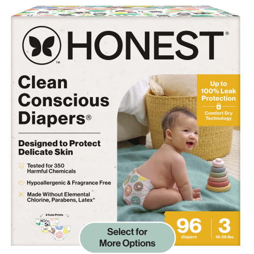 Honest® Clean Conscious Baby Diapers Size 3 (16-28 lbs), Hypoallergenic and Fragrance Free, 96 Count