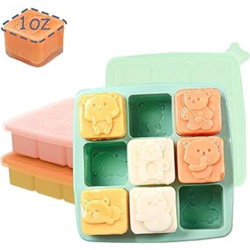 Silicone Freezer Tray with Lid, Food Storage Container for Homemade Baby Food, Vegetable, Fruit Purees, Breast Milk Feeder & Mini Nibble Combo, Breastmilk Popsicle Molds, 3 Pack (S)
