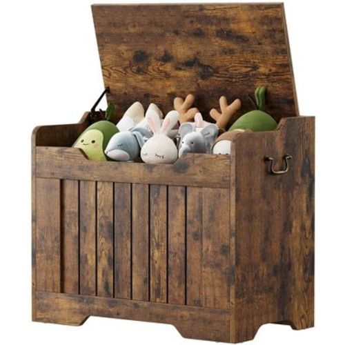Storage Chest, 24.8" Storage Bench With Safety Hinge, Flip Top Wood Blanket Storage Trunks Chest For Entryway, Living Room, Rustic Brown