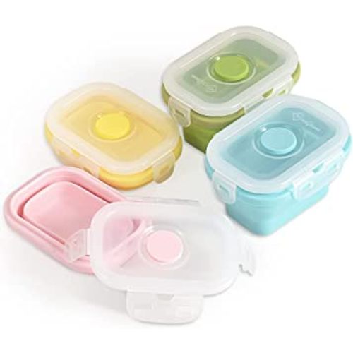 Collapsible Silicone Food Storage Container, Portion Control Container with Clip-on Lid, Stackable, Space Saving, Microwave/Fridge/Freezer/Dishwasher Safe, 5 Oz, Pack of 4