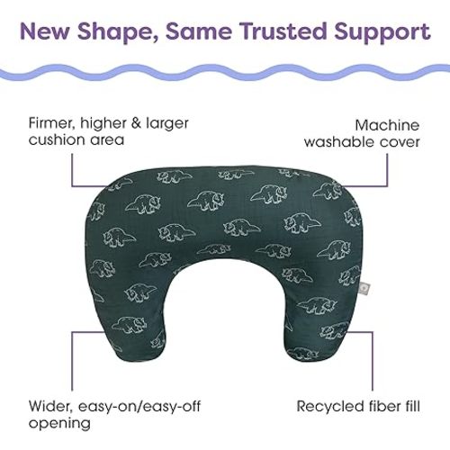 Boppy Nursing Pillow - Ergonomic Bottle & Breastfeeding Pillow with High, Firm, Large Area, Water-Repellent Cushion with Washable Cover; Baby Safety Alliance Verified - Forest Green Dinos