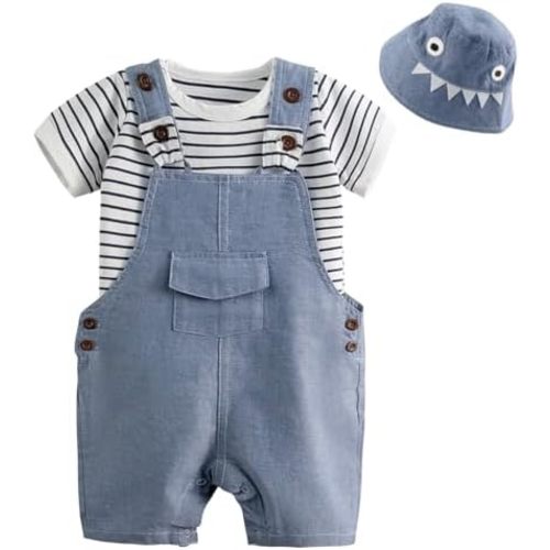Volunboy Baby Boy Summer Clothes Newborn Short Overalls Infant T-shirt Hat 3 Piece Romper Bodysuit