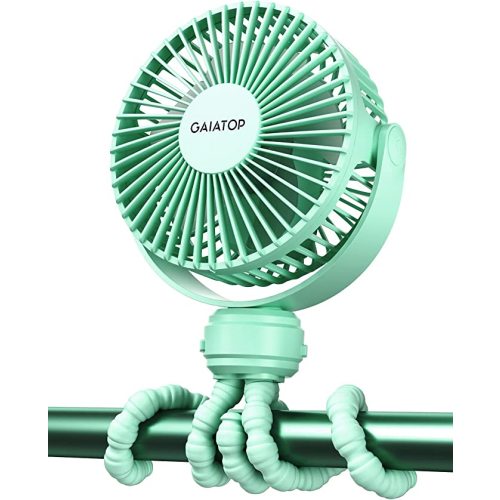 Gaiatop Mini Portable Stroller Fan, Battery Operated Small Clip on Fan, Detachable 3 Speed Rechargeable 360° Rotate Flexible Tripod Handheld Desk Cooling Fan for Car Seat Crib Treadmill Travel Green - green