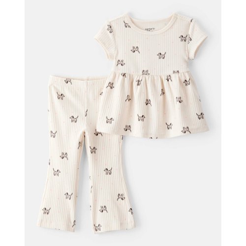 Baby 2-Piece Dog Print Ribbed Tee & Pull-On Pant Set - Ivory - Carter's | Carter's