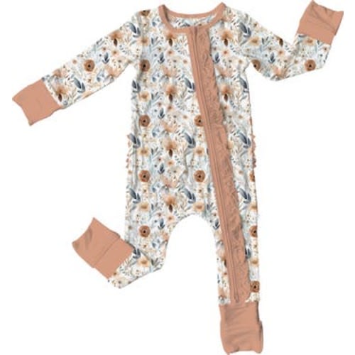 Audrey Floral Ruffle Convertible Zip Footie, 0-3M