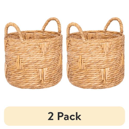 (2 pack) Better Homes & Gardens Athena 12" Round Bulrush Basket Planter