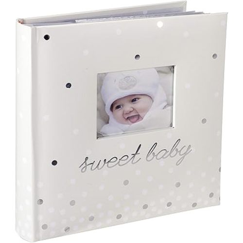 Malden International Designs Sweet Baby White Photo Opening Cover Photo Album, 160-4x6, White