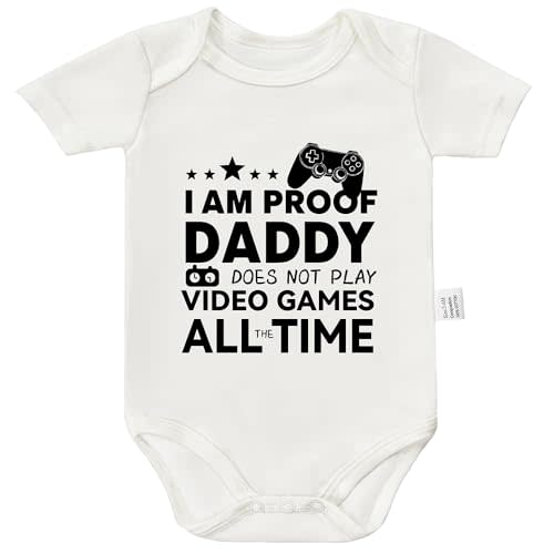 Cviwsluad I Am Proof Daddy Does Not Play Video Games All The Time Baby Bodysuit, Personalized Newborn Boy Clothes for 0-24M