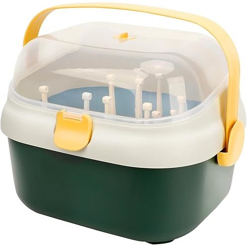 Baby Bottle Holder, Portable Large Capacity Toddler Bottles Storage Box with Lid Cover Anti-Dust Protection and Cutlery Storage Baby Bottle Drying Rack for Baby at Home Kitchen Travel (5# Large)